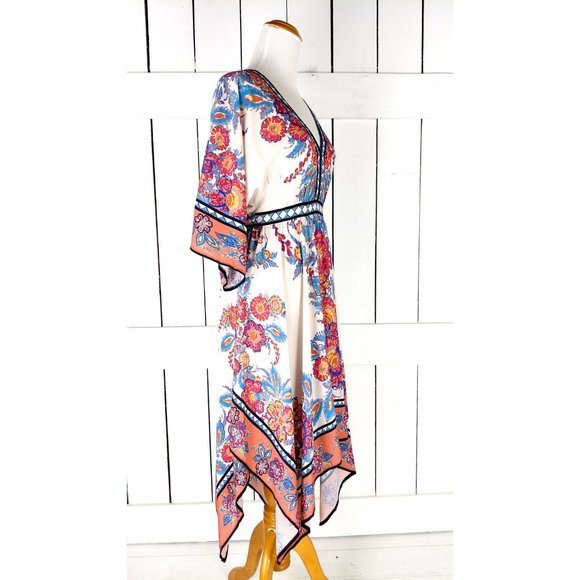 Y2K floral handkerchief hem midi wide sleeve kimono dress - Picture 4 of 6